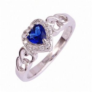 Fashion 925 Silver blue Sapphire Heart Ring